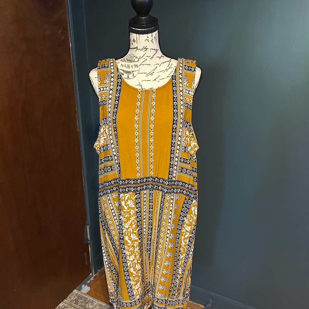 Maurices Mustard Yellow and Black Patterned Dress